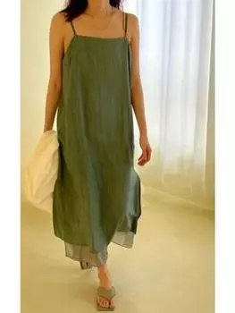 Элегантное свободное лоскутное платье из двух частей, женское повседневное однотонное сексуальное платье с открытой спиной, женская шикарная ретро одежда без рукавов с разрезом для вечеринок one size чёрный