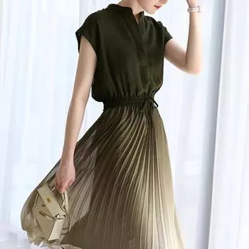 Элегантное темпераментное плиссированное градиентное утягивающее платье со шнуровкой и эластичной талией для женщин весна-лето M зелёный