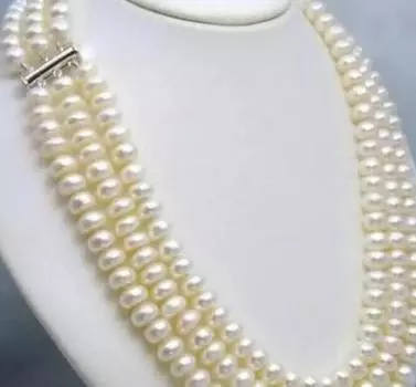 Элегантное трехрядное колье из натурального белого жемчуга