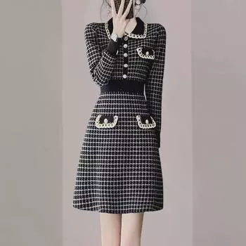 Элегантное трикотажное платье в стиле знаменитостей: Коллекция осень/зима 2024 года, шикарная повседневная одежда высокого класса для женщин XL чёрный