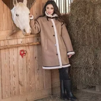 Элегантное утолщенное плюшевое пальто для женщин, повседневное, с отворотом, однобортное, с длинным рукавом, бархатная куртка, зимнее, карманное, теплое пальто XS