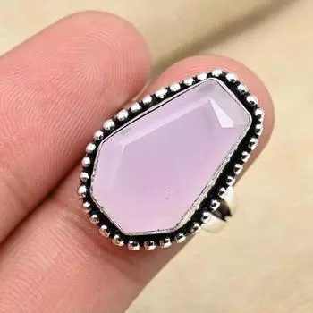 Элегантное ювелирное кольцо из стерлингового серебра 925 пробы с розовым халцедоном и драгоценным камнем для нее 4 розовый