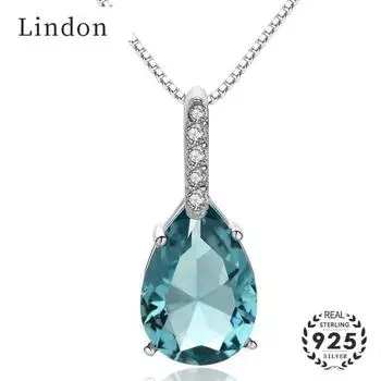 Элегантное ювелирное ожерелье Lindon из стерлингового серебра с подвеской в форме капли воды 9*20 мм, сапфир для женщин, свадебные подарки