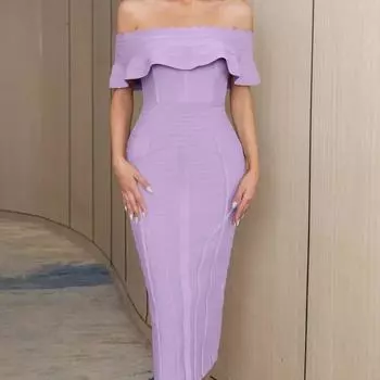 Элегантное вечернее платье-бандаж с открытыми плечами и оборками Extra Small