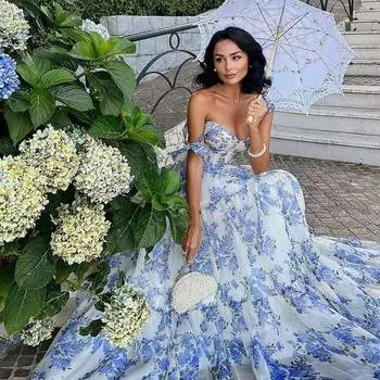 Элегантное вечернее платье без бретелек из органзы Fairy для женщин - европейская и американская летняя мода L синий