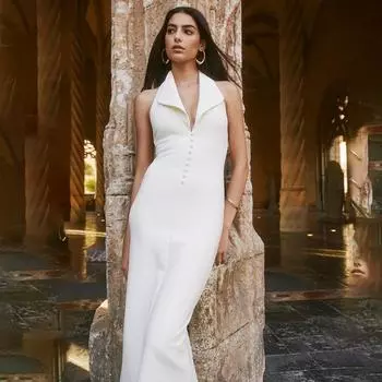 Элегантное вечернее платье с открытой спиной и лацканами, облегающее платье без рукавов с высокой талией, летнее женское длинное платье 2025 года S чёрный