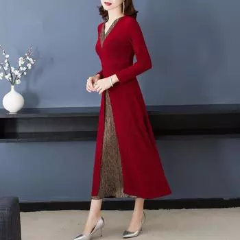 Элегантное весеннее платье из двух частей с разрезом, женское длинное платье с v-образным вырезом, большие размеры M-5XL, женское офисное платье, вечернее платье 5XL чёрный