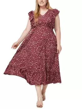 Элегантное винтажное свободное платье большого размера с V-образным вырезом, женское повседневное платье с натуральным принтом, женская мода, красивая одежда без рукавов с открытыми плечами XL красный