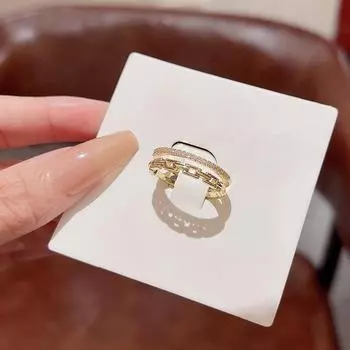 Элегантное высококачественное двухслойное регулируемое кольцо с цирконием для женщин Adjustable opening золотой