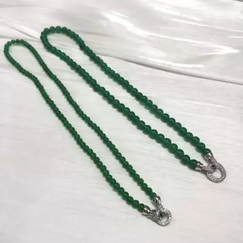 Элегантное зеленое халцедоновое ожерелье с бусинами и застежкой из циркона — женская универсальная высококачественная ключичная цепочка 4mm/45cm естественный/зелёный