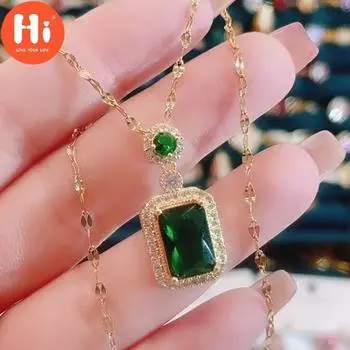 Элегантное зеленое квадратное ожерелье-цепочка, женское модное свадебное ожерелье, вечерние украшения, подарки на годовщину