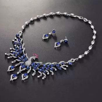 Элегантное зеленое ожерелье со стразами, комплект серег в форме павлина, свадебное ожерелье, висячие серьги, комплект, подарок зелёный