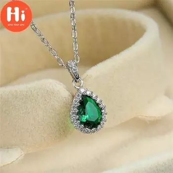 Элегантное зеленое ожерелье в виде капли воды, кулон, женское серебряное ожерелье-цепочка на свадьбу, помолвку, ювелирные изделия, подарки