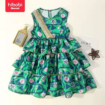 Элегантное зеленое праздничное платье-пачка без рукавов hibobi для девочек в честь Рамадана с цветочным принтом 9-12 M зелёный