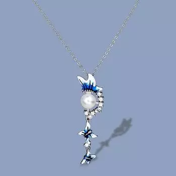 Элегантное жемчужное ожерелье для женщин, кулон с синей бабочкой и кисточкой, модное новое эмалированное ожерелье ручной работы, женская осенняя цепочка для свитера синий