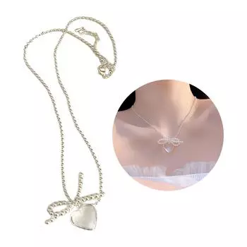 Элегантное жемчужное ожерелье с сердцем. Универсальное жемчужное ожерелье с бантом и привлекательным сердцем для встреч. белый