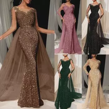 Элегантное женское длинное кружевное вечернее платье 2025 года в европейском и американском стиле розовый