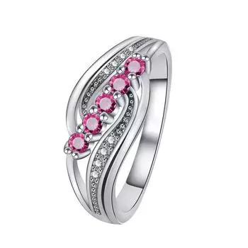 Элегантное женское кольцо на палец с 5 инкрустированными искусственным рубином волнистым полым кольцом на палец, свадебные украшения US 8 белый