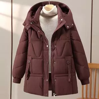 Элегантное женское пальто зимние парки с капюшоном свободные женские куртки зимние толстые теплые с длинным рукавом верхняя одежда XL чёрный