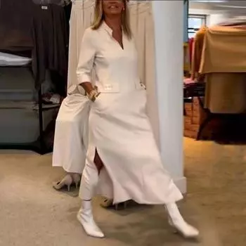 Элегантное женское платье 1 шт. H-образный дизайн Slim Fit однотонная полиэстеровая ткань XXL чёрный