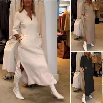 Элегантное женское платье 1 шт., H-образный дизайн, облегающий крой, однотонная полиэфирная ткань, удобный свободный крой, идеально подходит для офиса, повседневной пляжной вечеринки, шопинга XXL верблюд