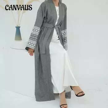 Элегантное женское платье-кардиган с вышивкой больших размеров S чёрный