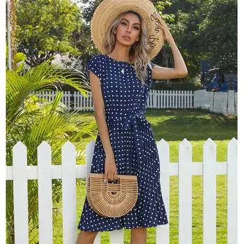 Элегантное женское платье с коротким рукавом в горошек, лето 2022, платья миди в стиле бохо, женский халат Femme, женские платья, Vestidos Mujer S зелёный