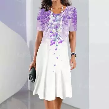 Элегантное женское платье с принтом 3D-цветов, женская одежда, повседневная модная юбка-трапеция, летние свободные женские красивые платья S