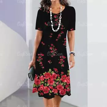 Элегантное женское платье с принтом цветов 3D, женская одежда, повседневная модная юбка А-силуэта, летние свободные женские красивые платья 2024 года S