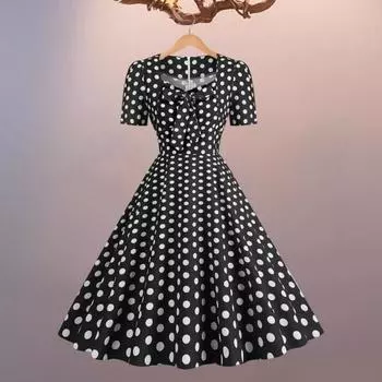 Элегантное женское платье с принтом и квадратным вырезом с бантом на груди. Милое стильное повседневное вечернее платье с короткими рукавами. Тонкое платье с узкой талией. Женская летняя одежда. L розовый/белый