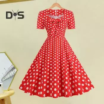 Элегантное женское платье с принтом и квадратным вырезом с бантом на груди. Милое стильное повседневное вечернее платье с короткими рукавами. Тонкое платье с узкой талией. Женская летняя одежда. L розовый/белый