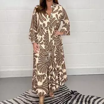 Элегантное женское повседневное винтажное свободное платье-рубашка с расклешенными рукавами, весна-осень, вечерние платья миди с v-образным вырезом и пуговицами, Vestidos XXXL синий