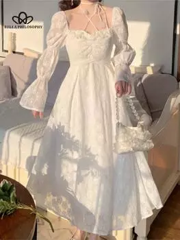Элегантное женское праздничное платье, белое винтажное корейское стильное платье с вышивкой, весна-лето, длинные свадебные платья S белый