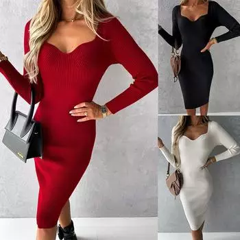 Элегантное женское праздничное платье с длинным рукавом, облегающее платье-карандаш, осенне-зимнее женское платье S белый