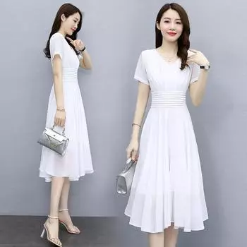 Элегантное женское шифоновое платье с V-образным вырезом — облегающий крой, средней и длинной длины (2022) XXL