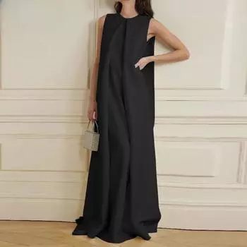 Элегантное женское сплошное свободное длинное платье без рукавов без рукавов S оранжевый