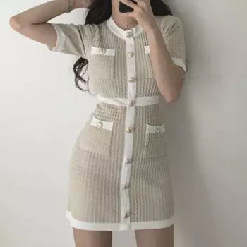 Элегантное женское трикотажное платье, корейское шерстяное вечернее осеннее черное облегающее мини-платье на пуговицах, Vestido Feminina, зимняя одежда 12105 One Size орион