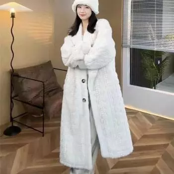 Элегантное зимнее пальто на теплой подкладке из утолщенного меха S белый