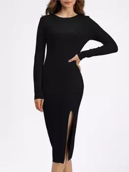 Элегантное зимнее платье-пуловер с длинным рукавом, толстые теплые облегающие вечерние платья с круглым вырезом, длинные трикотажные женские платья-свитера One Size абрикосовый