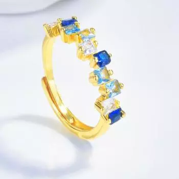 Элегантное золотое кольцо BELLA BOX с цветным сапфиром, подходящее для повседневной женской вечеринки, модные ювелирные изделия Adjustable Opening синий