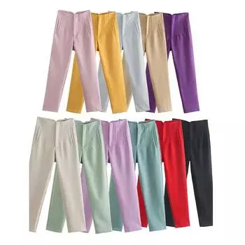 Элегантные эластичные шаровары с высокой талией для женщин, повседневные брюки-капри, модные однотонные брюки с карманами S хаки