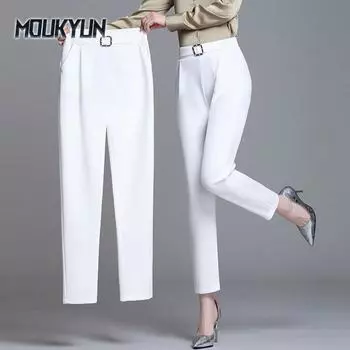 Элегантные эластичные шаровары с высокой талией, женские повседневные брюки-капри, модные брюки с карманами и поясом, большие размеры 26/S чёрный