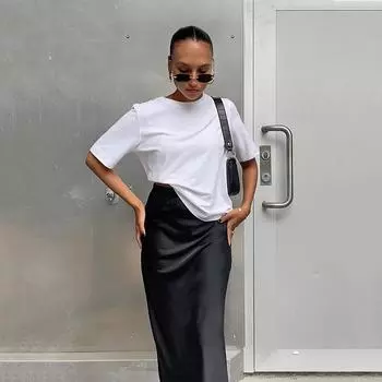 Элегантные атласные юбки-годе, модные облегающие юбки с высокой талией для женщин, однотонная офисная длинная юбка S чёрный