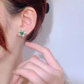 Элегантные аксессуары Винтажные серьги Изумруд Рубин Сапфир Серьги-гвоздики Двухцветное покрытие Мода Мода