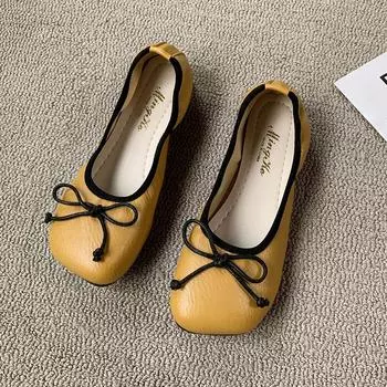 Элегантные балетки с бантом, женские лакированные кожаные туфли на плоской подошве, туфли без застежек, женские балетки с круглым носком, повседневные лоферы 35 коричневый