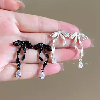 Элегантные балетные серьги-бантики с цирконами: Легкий роскошный дизайн ленты для женщин A1913 серебряный