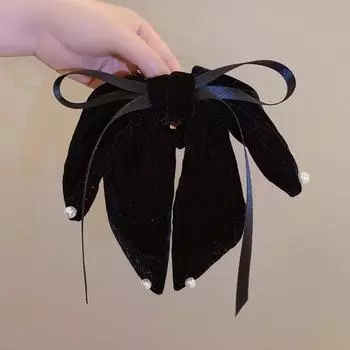 Элегантные бархатные красные заколки для волос с жемчугом, бант, свадебные аксессуары для волос, женские головные уборы, пружинная заколка, аксессуары для укладки волос