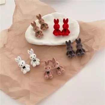 Элегантные бархатные серьги-гвоздики с изображением кролика, кошки, мультяшные праздничные серьги Style 6