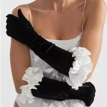 Элегантные бархатные вечерние перчатки черного цвета One size чёрный