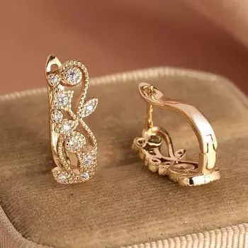 Элегантные белые циркониевые серьги-подвески в форме листа для женщин, полые серьги-кольца золотого цвета, модные ювелирные изделия, рождественский подарок золотой